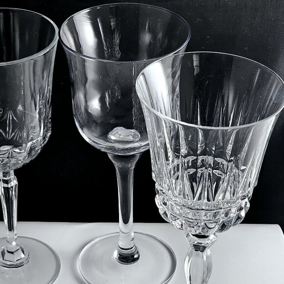 4pc Vintage Mismatched Crystal Wine Glasses approx 8" Assorted Clear Glassware - Picture 6 of 11